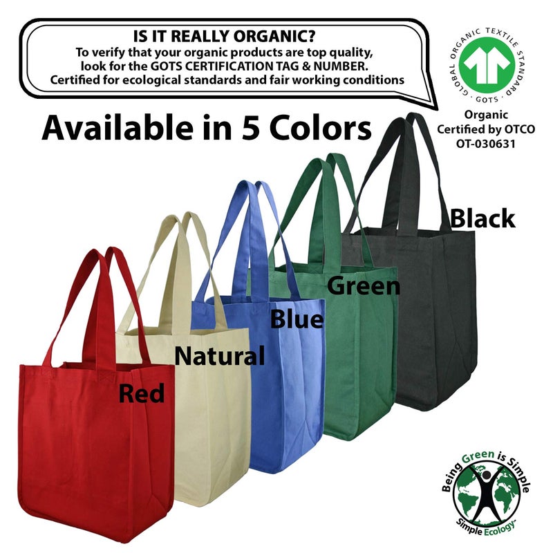 Simple Ecology Organic Cotton Deluxe Reusable Grocery Shopping Bag with Bottle Sleeves and Rigid Bottom Support (UPDATED DESIGN) - Natural 3 Pack - Image 2